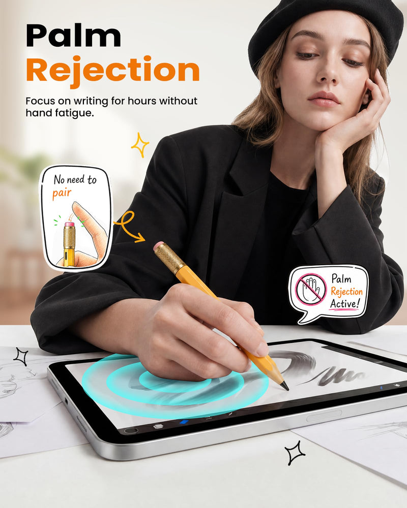 OMOTON Stylus Pen for iPad 2018-2026, SP02 Pencil with Fidget Spinner | Tilt Sensitivity & Palm Rejection, Long Battery for iPad Pro/Air/Mini，Unique Gift for Study, Work & Daily Use - Yellow
