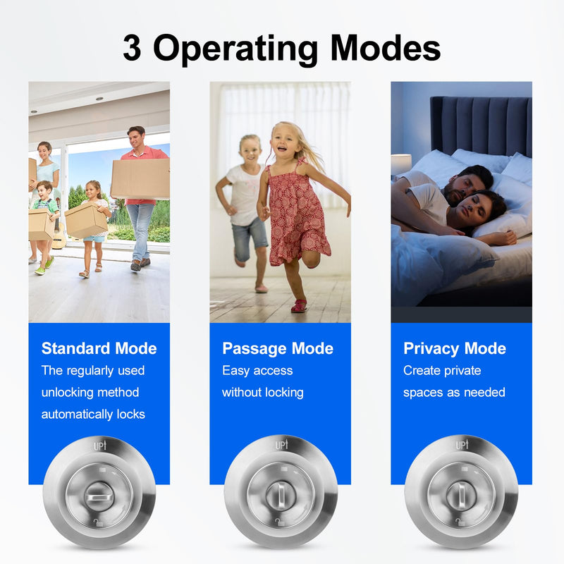 Smart Fingerprint Door Knob, 3-in-1 Keyless Entry with Auto Lock & App, Biometric Digital Lock for Front Door, Home, Office, Bedroom