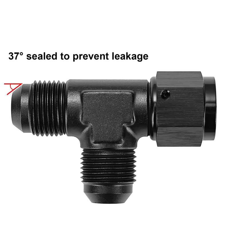 EVIL ENERGY 6AN Flare Male Tee Fitting Adapter with AN6 Female Swivel on Run Black