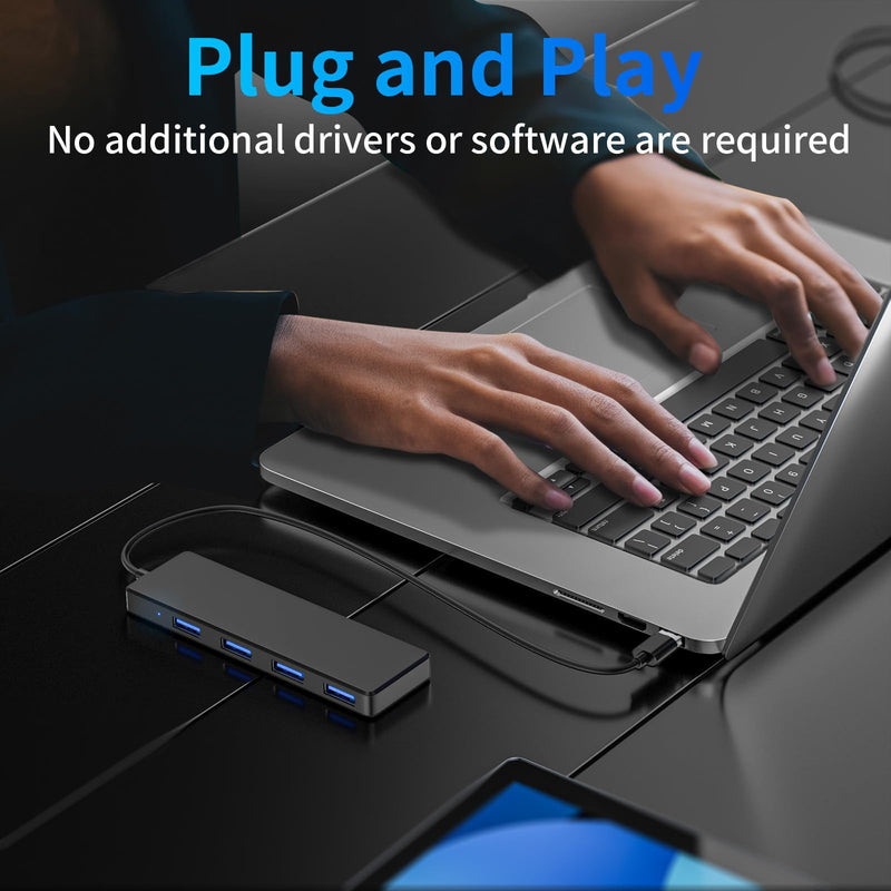 USB 3.0 Hub, 4 Ports USB A Splitter Ultra Slim Mini USB Expander, Multiple USB Hub for Laptop, PC, Xbox, Flash Drive, HDD, Console, Printer, Camera, Keyborad, Mouse and More(2ft) 2FT