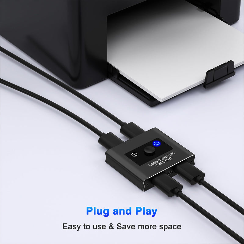 USB Switch, USB 3.0 Switcher 2 in 2 Out, Switcher 2 Computers Sharing 2 Devices for Printer, Keyboard, Scanner, Mouse, Compatible with Mac/Win/Linux