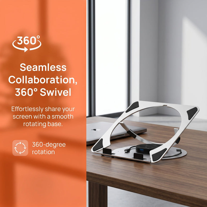 360° Rotating Laptop Stand, Aluminum Alloy Material, Built-in 3-in-1 USB Docking, USB 3.0 Interface for Team Collaboration and Online Teaching