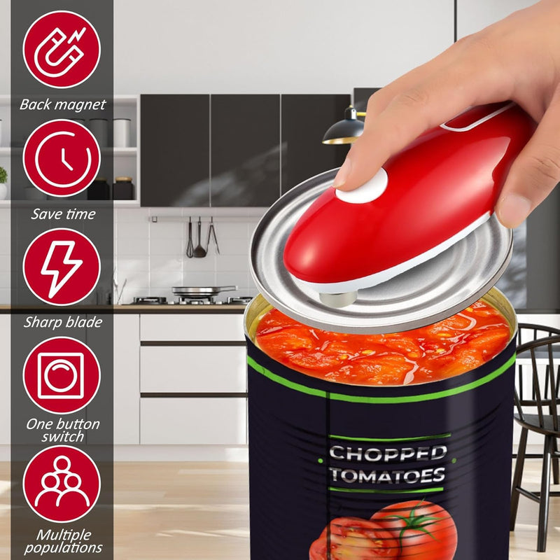 Electric Can Opener, One Touch Hand Free Tin Opener Electric Can Openers for Arthritis Hands Can Openers with One Touch Switch Kitchen Old Man Restaurant Chef's Best Choice-Powerful Safe & Easy Red