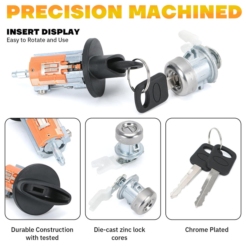 Ignition Switch Lock Cylinder Door Lock Cylinder Compatible with Ford F150 1997-2003 F250 F350 1997-2007 Excursion 2000-2005 Replace OE# LC6177 + DL5885 X2 + 597638 (Ford F-Series 97-07) Ford F-Series 97-07