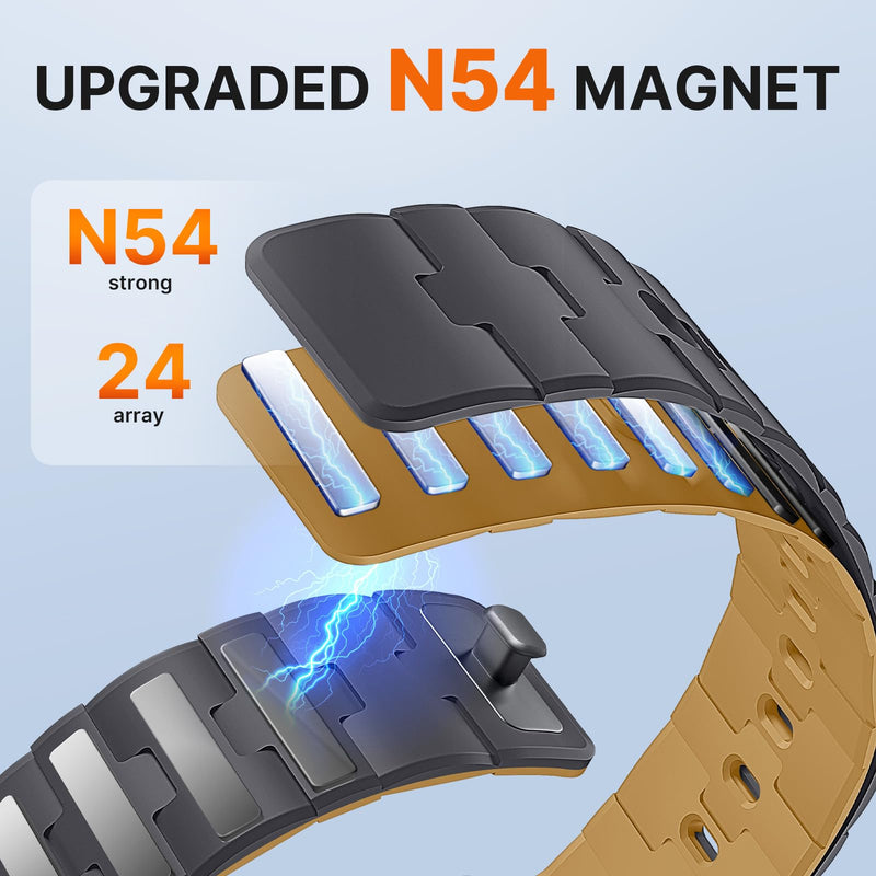 Bandletic Magnetic Silicone Band Compatible with Google Pixel Watch 4-1 | N54 Magnet Plus Pin Tuck, Stays on Arm During Hard Runs, Fits Pixel Watch 4/3 45mm, for Gym, Office or Date Night, Men Women Anthracite Gray/Ochre 45mm for Pixel Watch 4/3