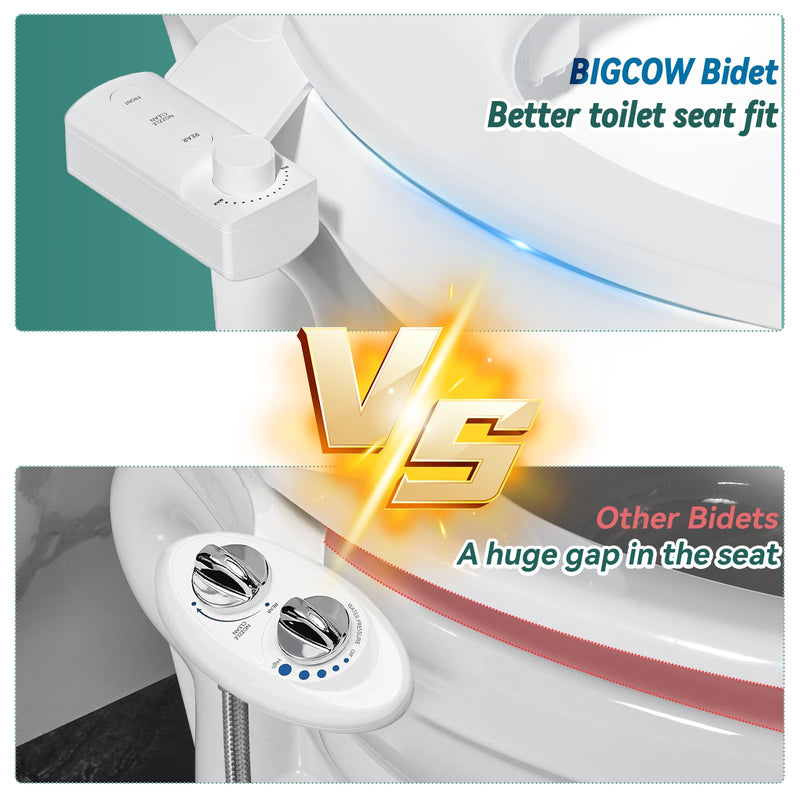 ‌BIGCOW Ultra-Slim Bidet Attachment, Self-Cleaning Dual Nozzle (Front/Rear Wash), One-Finger Command, Ergonomic 3+1 Tactile Controls, Pressure Dial & Tool-Free Install, Instant Hygiene Upgrade