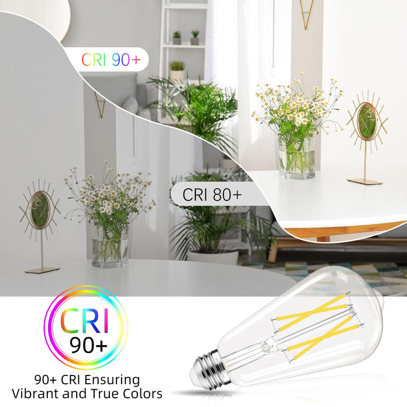 GvvooHome LED Edison Bulbs Dimmable, E26 Bulb 60 watt Equivalent, Cool White 4000K, ST58 Vintage Light Bulbs, 90+ CRI, 6W 600LM, E26 Medium Base, Clear Glass, 10 Pack