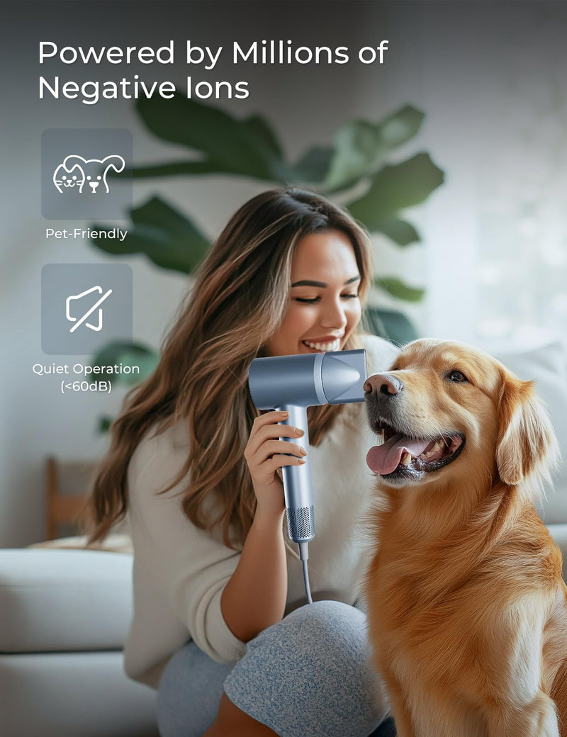 CARER SPARK Ionic Hair Dryer – 110,000 RPM High-Speed Motor, 200M Negative Ions, 2-Min Fast Drying, 60dB Quiet, 350g Lightweight, 3 Heat LED, Professional Blow Dryer for Women Men Travel