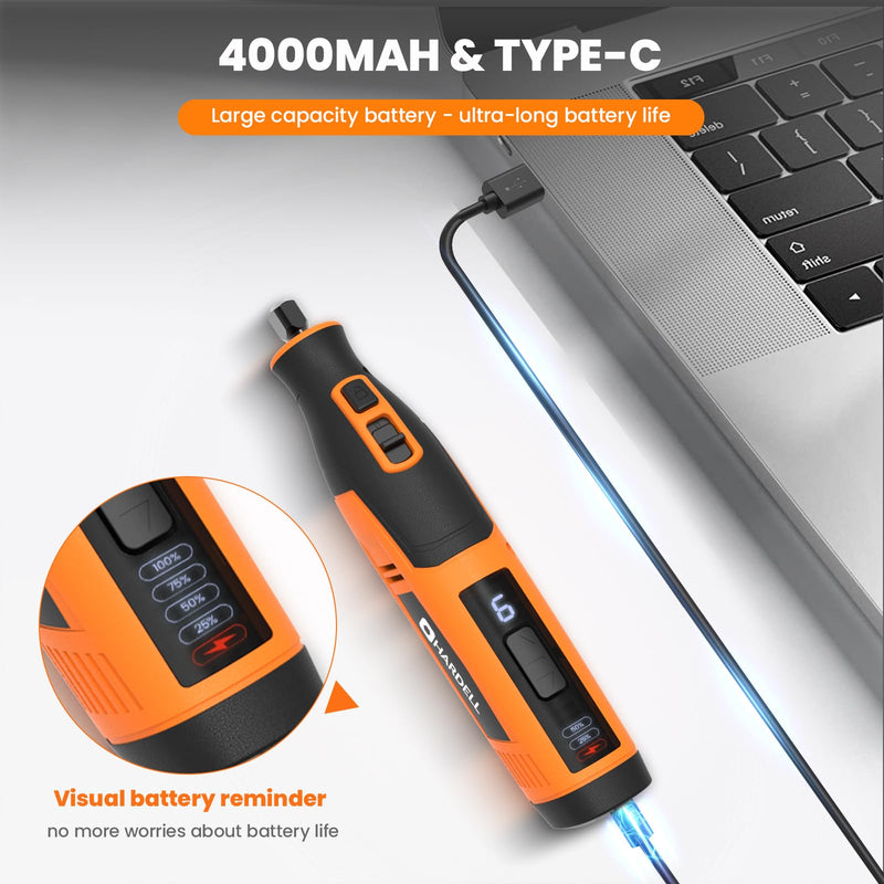 4V Cordless Rotary Tool Kit with 80Pcs, 4000mAh Long-lasting Battery, 6 Speeds 8000-28000RPM Rotary Tool with Digital Display for Cutting, Sanding, Polishing, Drilling, Engraving, DIY Crafts(Orange)
