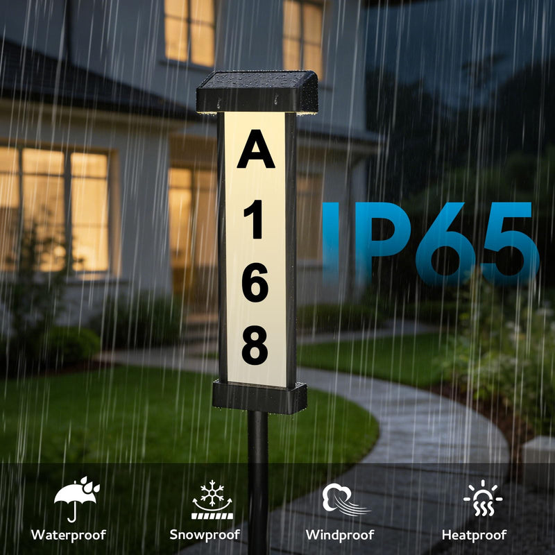Lacasa Solar Address Sign, Dual-Sided Lighted House Numbers for Outside, Waterproof LED Illuminated Address Plaque with Stakes, 3 Color Modes, Wall Mounted or In Ground for Yard Home