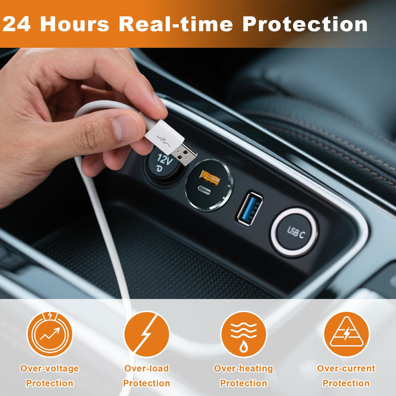 66W 12V USB Outlet 2 Pack, PD 3.1 Type-C 30W&QC3.0 USB-C Laptop Charger Socket Dual Port Aluminum Fast Charging Recessed Mount Car Charger Replacement for RV Camper Trailer Truck Boat Golf No Cover - 2Pcs