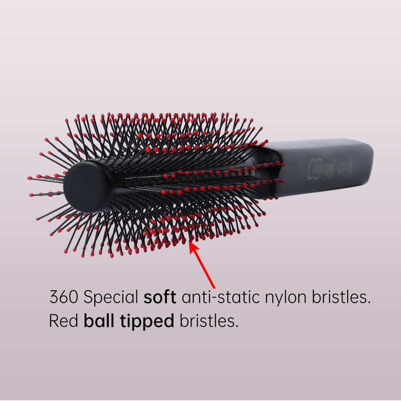 Small Round Barrel Hair Brush for Blow Drying Short, Thin, Fine Hair, Professional Wooden Hairdressing Styling Blowout Roller Hairbrush with Soft Nylon Bristles, Both for Men & Women