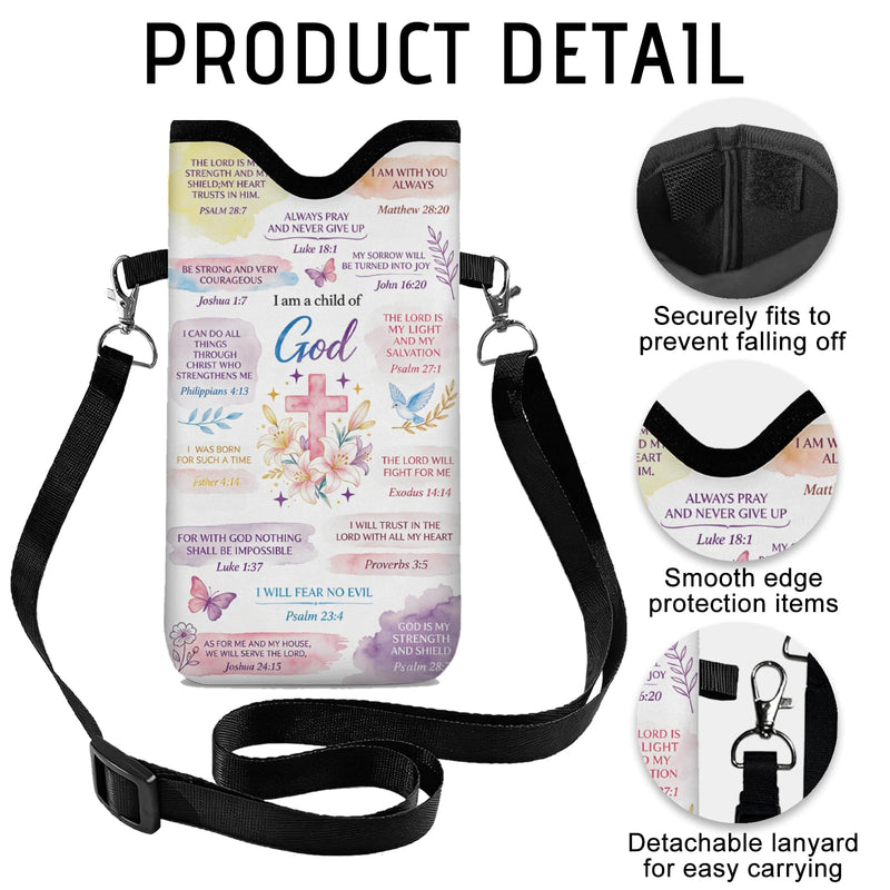 GLOBLELAND Bible Verse Cell Phone Sleeve Pouch Case Bag 7.1×3.9 inch Scripture Verse Shockproof Universal Phone Bag with Crossbody Strap Neck Lanyard for Women Men Phone Headphones Watch