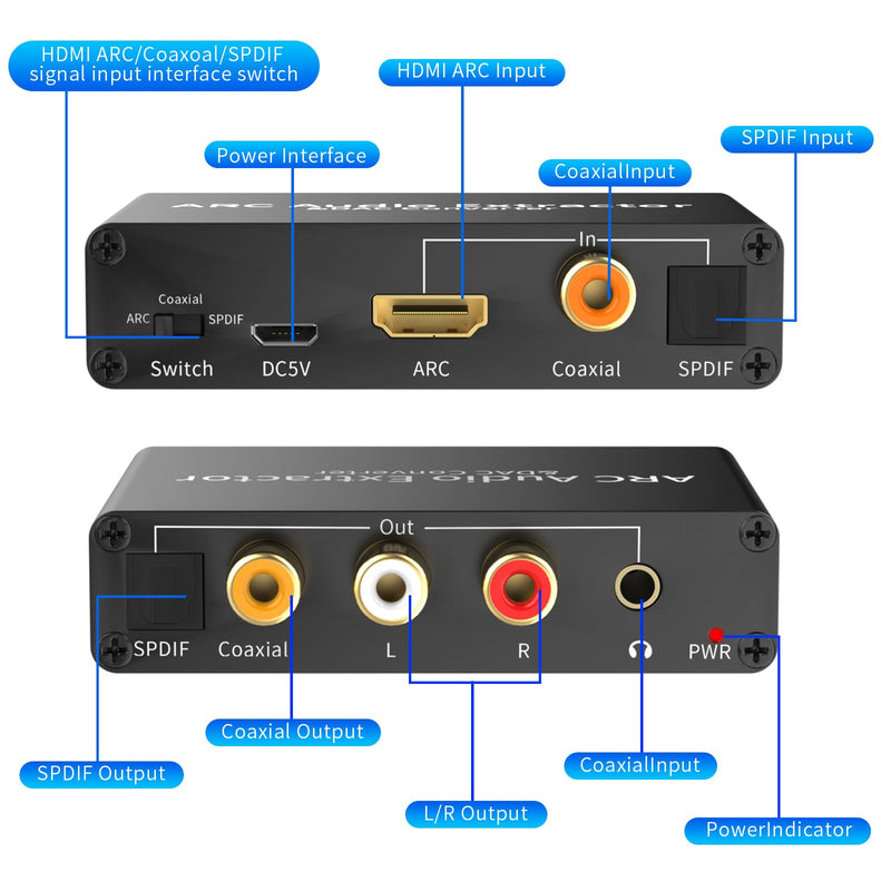  [AUSTRALIA] - HDMI ARC Audio Extractor, 192KHz DAC Audio Converter, Digital to Analog Converter for PS3 PS4 HDTV DVD Home Cinema Systems, HDMI ARC/Optical/Coaxial Input, SPDIF/Optical/RCA/3.5mm Stereo Output
