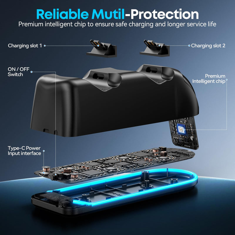 Charger Station for PS4 Controller, Dual Fast Charging Dock for PS4/Slim/Pro Dual Shock 4 Controller, PS 4 Remote Controller Charging Stand with 9 Modes RGB Light & LED Indicator PS4-6.54inch All-Black