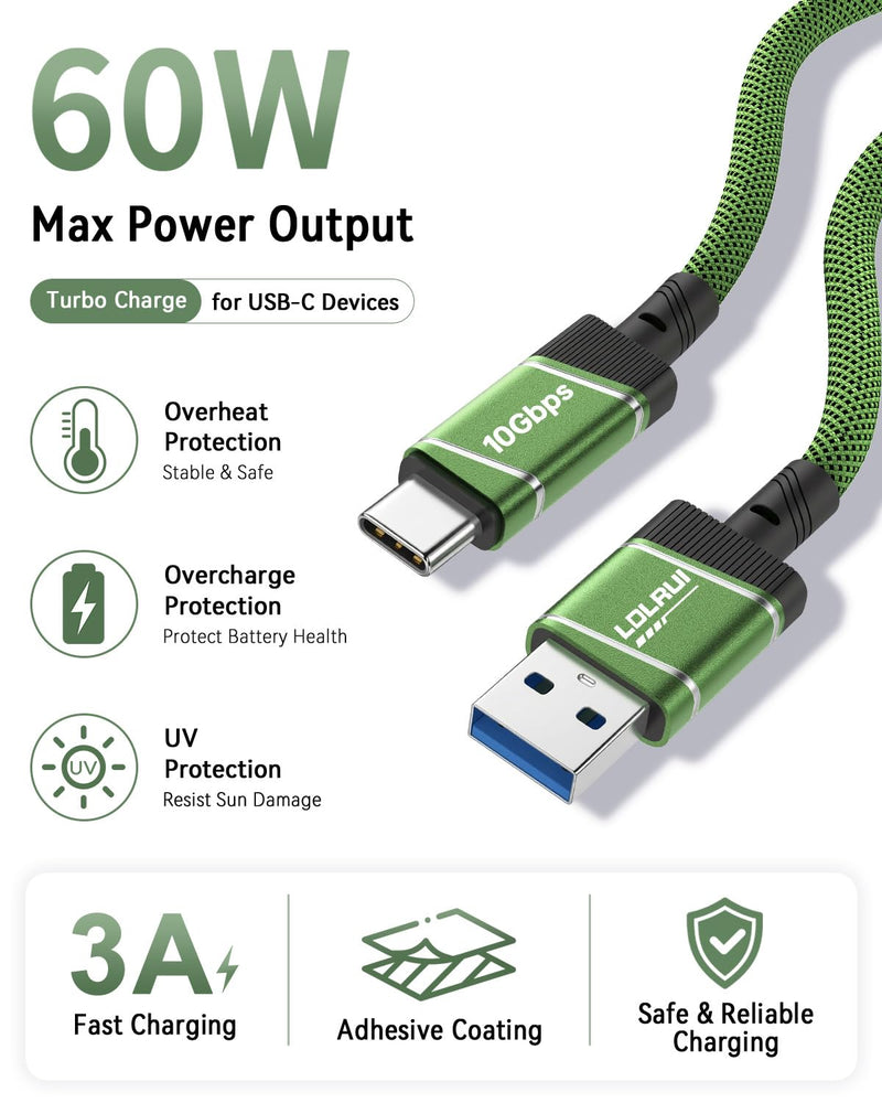 LDLrui USB A to USB C Cable 10Gbps USB 3.2 Data Cable 1Ft Green | 60W Fast Charging USB 3.2 Gen 2 Short Cable with High Speed Data Transfer for Portable SSD, Laptop, Phone, Tablet and USB Hub 0.3M 1