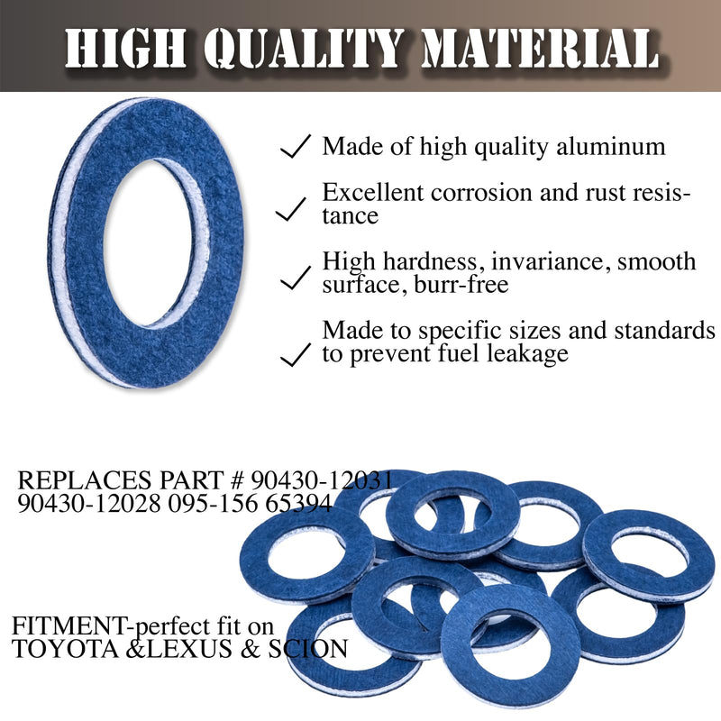10 PCS Engine Oil Drain Plug Gaskets Replacement for Toyota 90430-12031 Lexus Scion RAV4 Camry Avalon Corolla 10 pcs M12-90430-12031