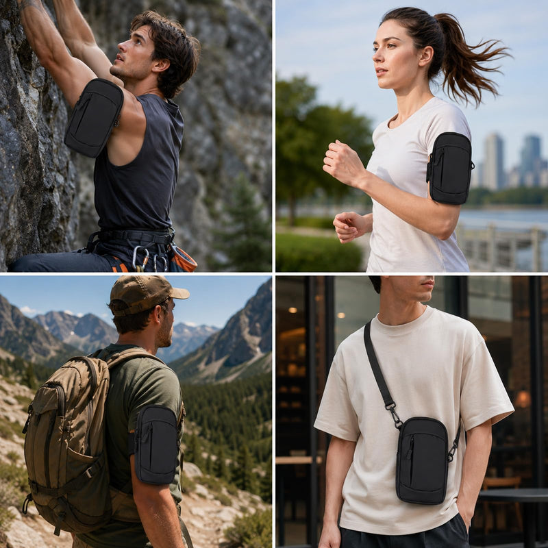 Cell Phone Crossbody Bag with Arm Band, Sturdy Phone Running Holder | Lightweight Phone Pouch for Running Hiking Travel Workout Adjustable Running Phones Holder for Gym Men Women Black