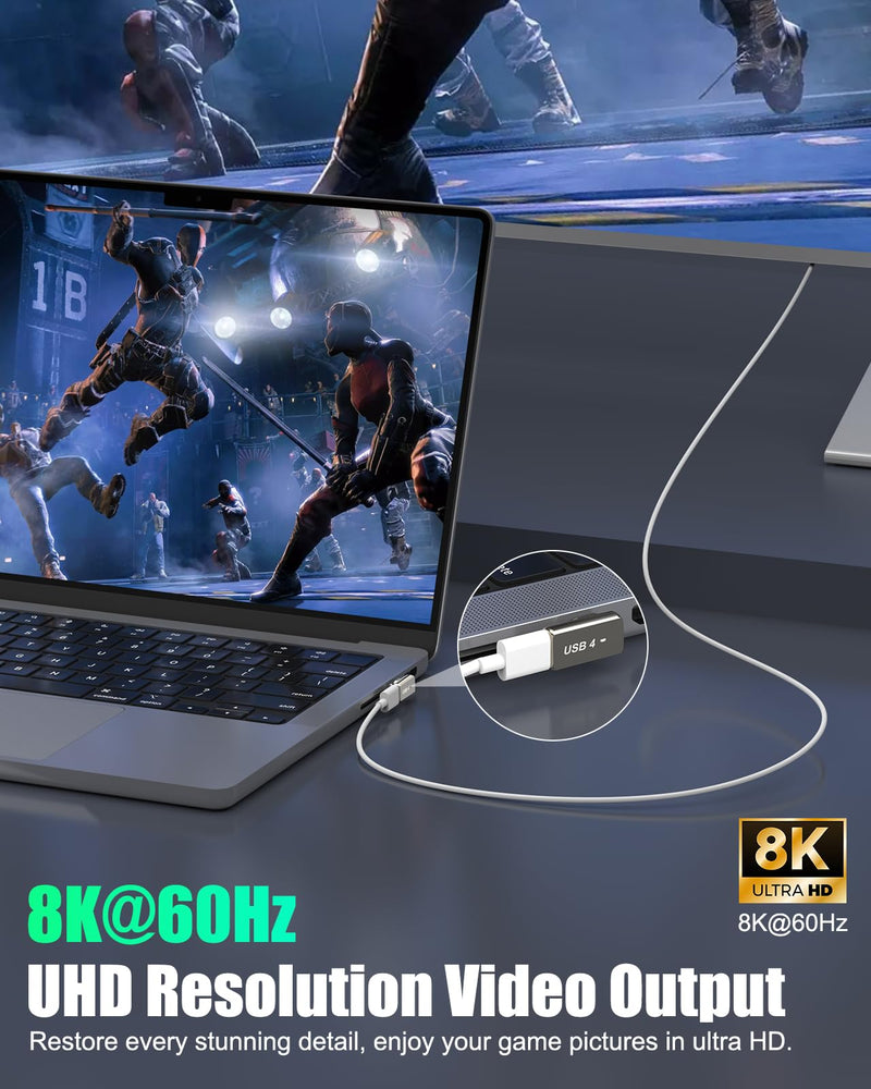 MoKo 240W USB C Magnetic Adapter, Right Angle Breakaway USB C Adapter, Flat | PD Fast Charge, USB4 40Gbps, 8K 60Hz Video, for Thunderbolt 3/4, MacBook Pro/Air/ROG Ally/Steam Deck/PS5