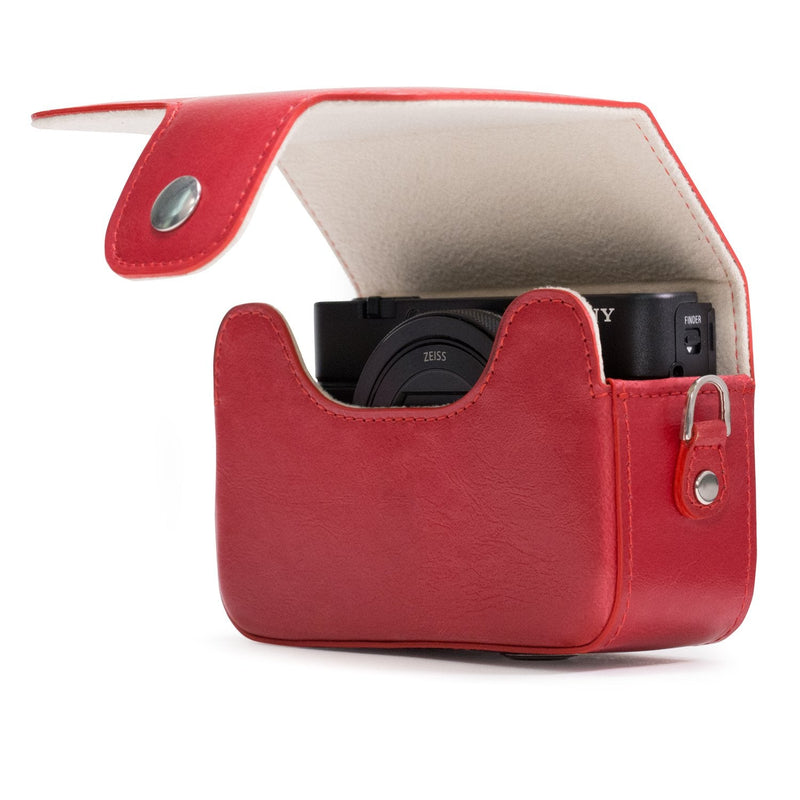 MegaGear Leather Camera Case with Strap Compatible with Sony Cyber-shot DSC-RX100 VII, ZV-1, DSC-RX100 VI, DSC-RX100 V, DSC-RX100 IV, DSC-RX100 III, DSC-RX100 II - Red