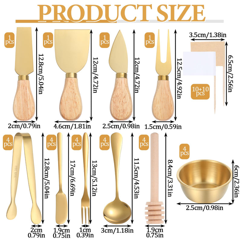 48Pcs Charcuterie Boards Accessories Gold Charcuterie Utensils Butter Spreader Knives Set Stainless Steel Cheese Mini Serving Tongs Spoons Forks Dipping Bowls Toothpick Flags Utensil for Pastry Making