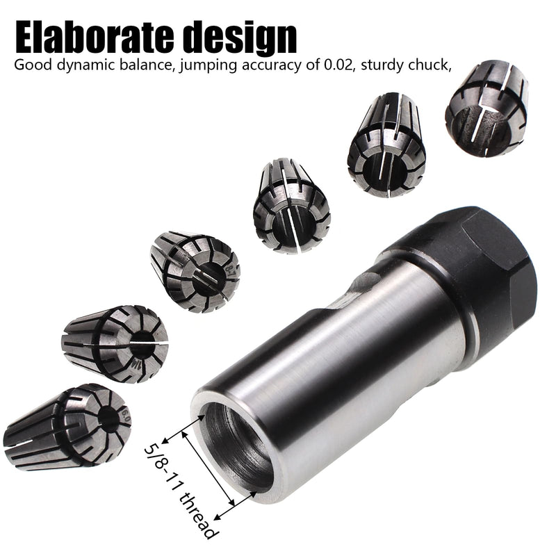 5/8"-11 Thread Angle Grinder Extension Shaft Set Electric Drill Conversion Collets Adapter Woodworking Tool Accessories Include Spring Collet (6, 1/4, 8, 9.5, 10, 1/2) 7PCS 5/8-11 Thread