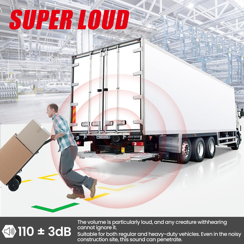 MIRKOO Backup Alarm 110dB 12V-80V DC Waterproof Industrial Heavy-Duty Backup Reverse Warning Alarm Super Loud Beeper for Truck Van Freight Car Lorry Heavy Vehicles (Self-Grounding Metal Sheet)