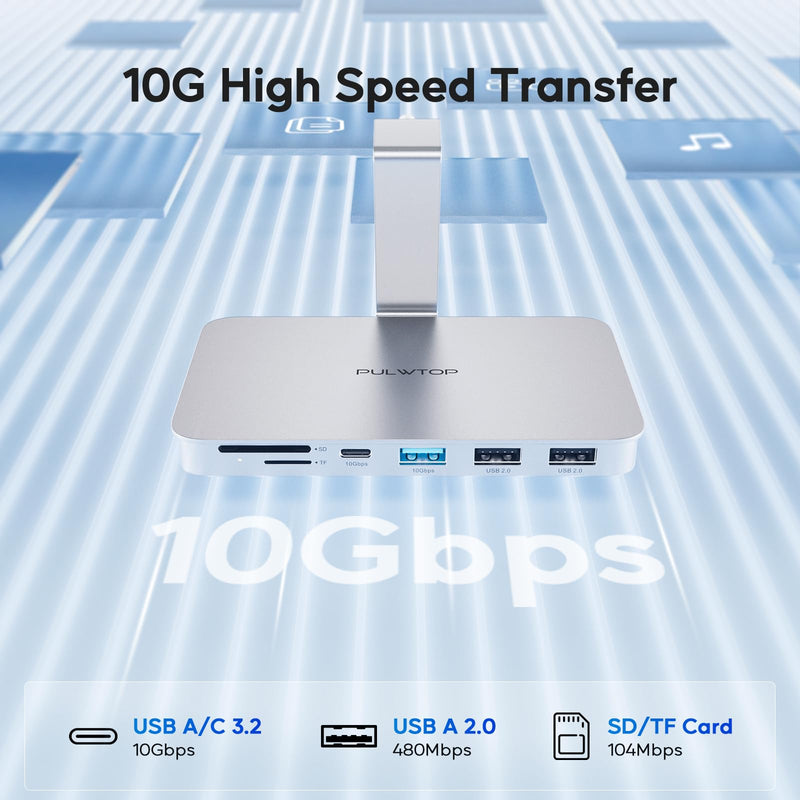 iMac Accessories for iMac 2021/2023, PULWTOP USB C Hub for iMac with USB A/C 10Gbps, iMac Hub for M1/M3, 2 USB A 2.0, SD/TF Card Reader for iMac 24 inch & Studio Display 2 6-in-1 Sliver USB C Hub for iMac