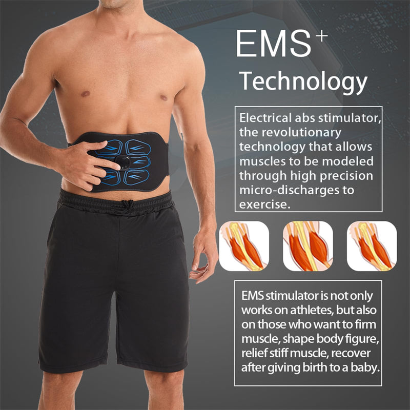 FDA Cleared ABS Stimulator Muscle Toner, Ab Machine, Portable Abdominal Belt, Electronic Pulse Massager, Home Office Fitness Belt Workout Equipment (Black Blue) Black Blue