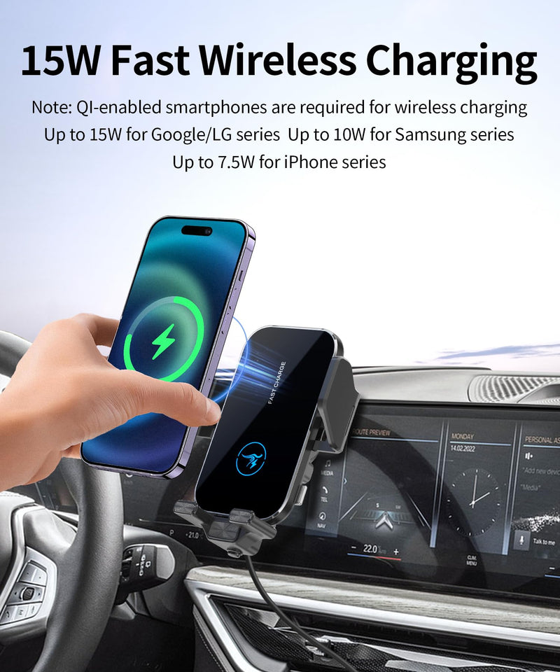 Wireless Charger Car Phone Holder for BMW X5/X6/X7 2024-2025, 14.9" Screen | X5M/X6M 2024-2025,X7/X7M 2023-2026,Auto Clamp Cell Phone Mount Accessories 15W Qi Fast Charging Stand fit iPhone Android