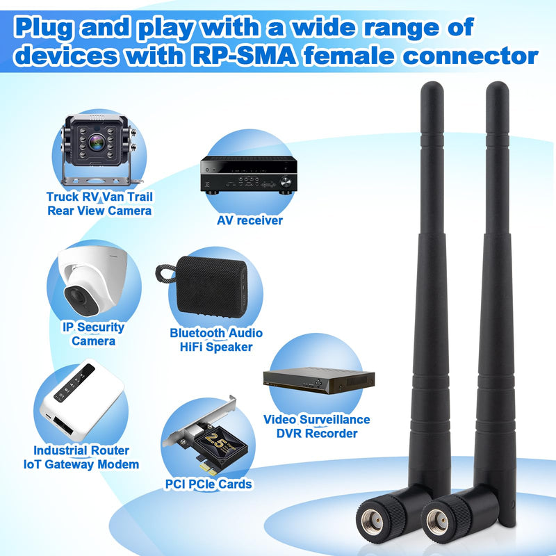 WiFi Bluetooth Antenna 2.4GHz 3dBi RP-SMA Male Foldable Antenna + 17cm U.FL IPX to RP-SMA Female Pigtail Cable for Router Wireless Network Devices Desktop PC USB Adapter Security Camera 2Pcs