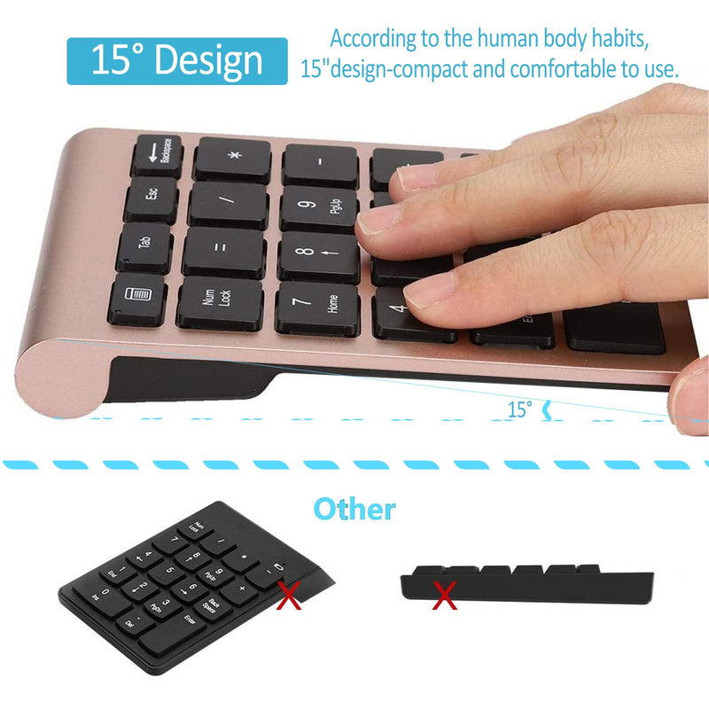 Yoidesu 22 Keys Wireless Number Pads, Numeric Keypad Portable 2.4 GHz Number Keyboard Financial Accounting Number Keyboard for Laptop, PC, Desktop, pro, Notebook, etc.(Rose Gold)