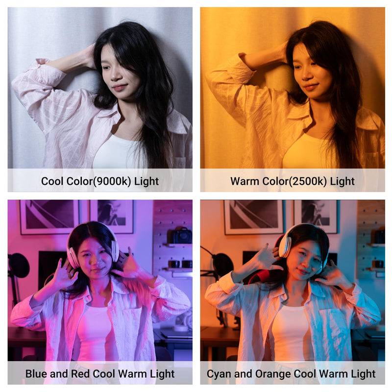 JJC RGB Video Light, 360°Full Color 24 Effects 2600mAh Rechargeable 2500-8500K Magnetic LED Camera Light, 1/4" Screw Mount Cold Shoe Light, Portable Light for Photography Video Streaming
