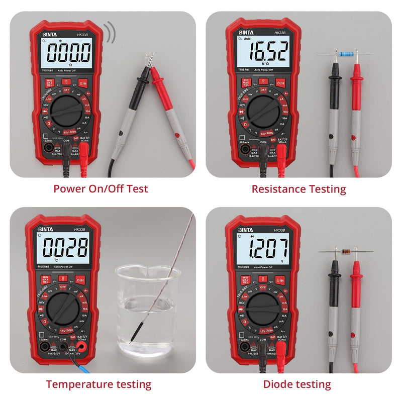 BINTA Digital Multimeter 2000 Counts with AC/DC Voltage, 1.5V/3V/9V Battery Tester Ohm Volt Amp Meter, Multimeter Tester with NCV, Temperature, Diode Measuring for Automotive Home Industrial