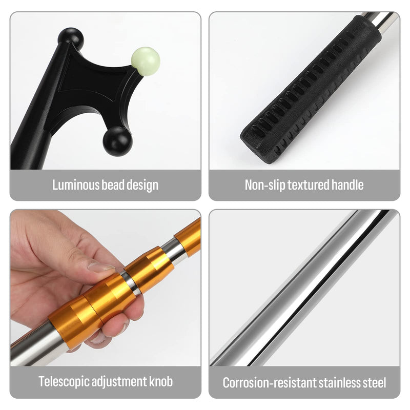 KOMCLUB Telescopic Boat Hook for Docking Extension Pole Hook Push Stick for Boat Non-Slip Rubber Handle Durable Rust-Resistant Rust-Proof Multi-Function Replaceable Head Push Pole gold-4.39FT