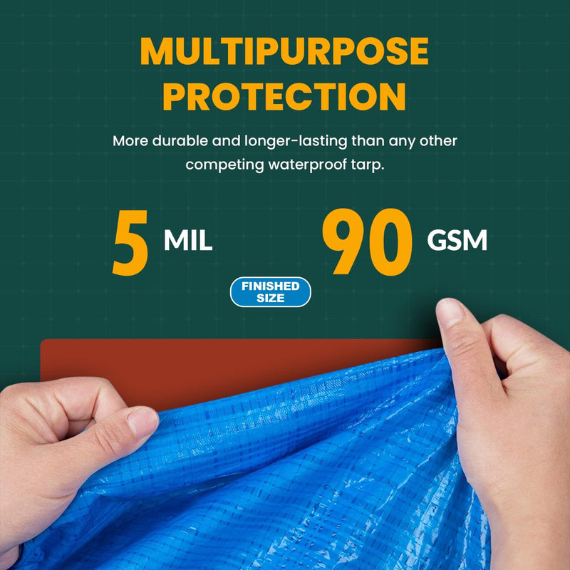 Large Waterproof Tarp- Heavy Duty Thick Poly Tarpaulin Ideal for Canopy Tents, Boats, RV or Pool Covers- Multipurpose Protective Tarps with Grommets for Indoor and Outdoor Use 8X10 Blue-lightweight Protection