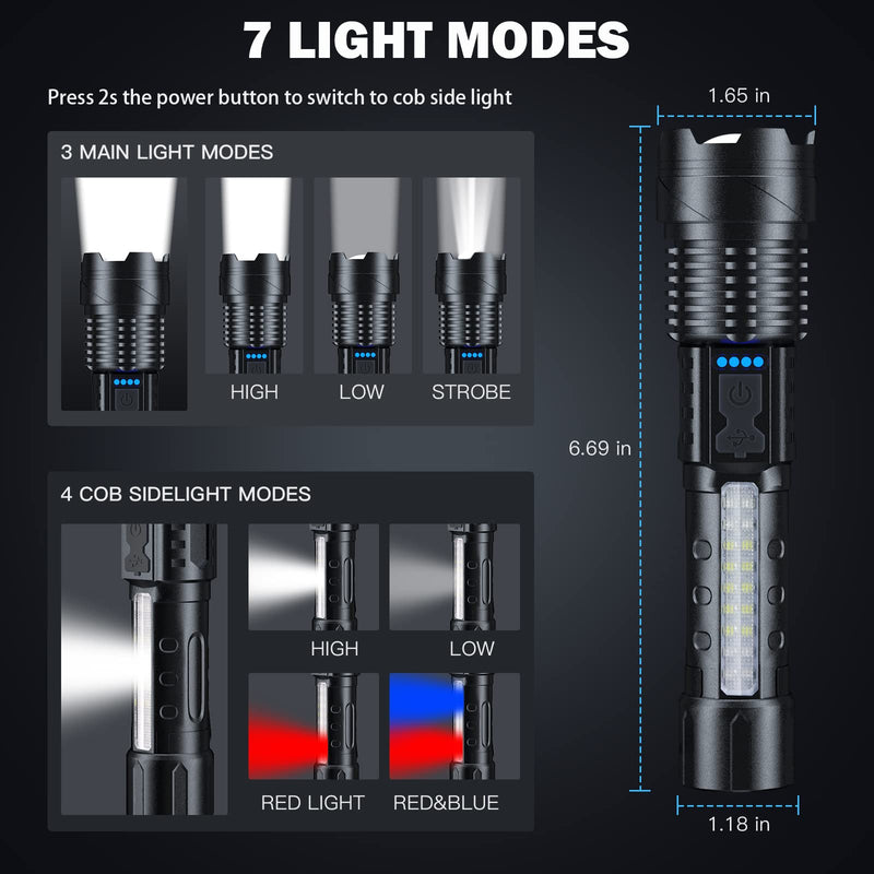 Cinlinso Flashlight High Lumens Rechargeable 2 Pack, 990000 Lumen Super Bright Led Flashlights with 7 Light Modes, IPX6 Waterproof, Powerful Handheld Flash Light for Camping Home Emergencies