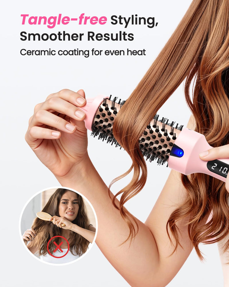 Haokoo Thermal Brush 38mm for 8-Min Blowout Volume, Lightweight Hot Brush | Heated Styling Brush for Soft Curls & Smooth Hair, Ionic Anti-Frizz, 6 Heat Settings, Dry Hair Only, for Daily, Work & Travel Pink01