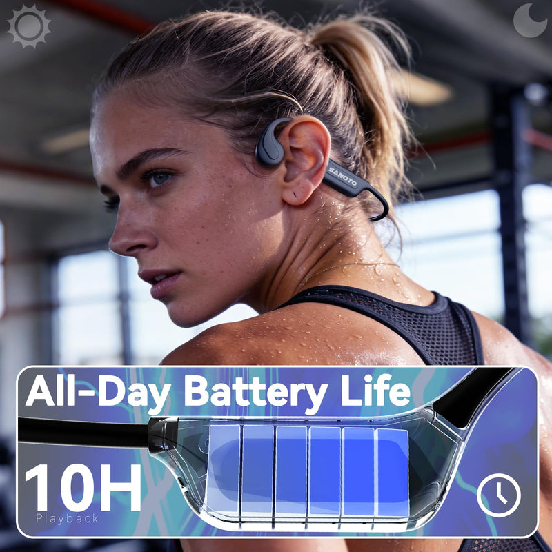 MONODEAL Bone Conduction Headphones Open Ear Bluetooth Running 10H | EQ Mode Switching Lightweight Bone Conduction Earbuds IP65 Waterproof Dark black