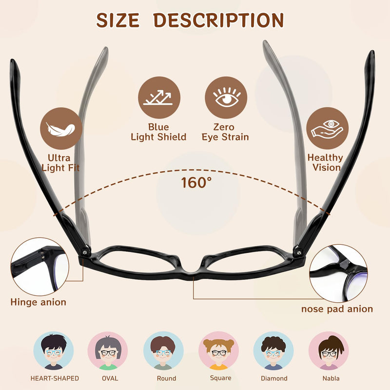 Kids Blue Light Blocking Glasses, Square Frame, Ages 3-8 (3 Pack) | UV & Eye Strain, Anti-Glare & Lightweight Eye Protection for Girls Boys, Ideal for Computers, Tablets & Handheld Gaming A1 Black+transparent+dark Blue Clear Age 3-8