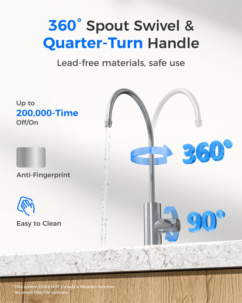 Waterdrop G2FCT-BN Drinking Water Faucet, Reverse Osmosis Faucet, Water Filter Faucet for Kitchen Bar Sink, Single Handle, Easy to Install, Lead-Free, Stainless Steel, Brushed Brushed Stainless Steel