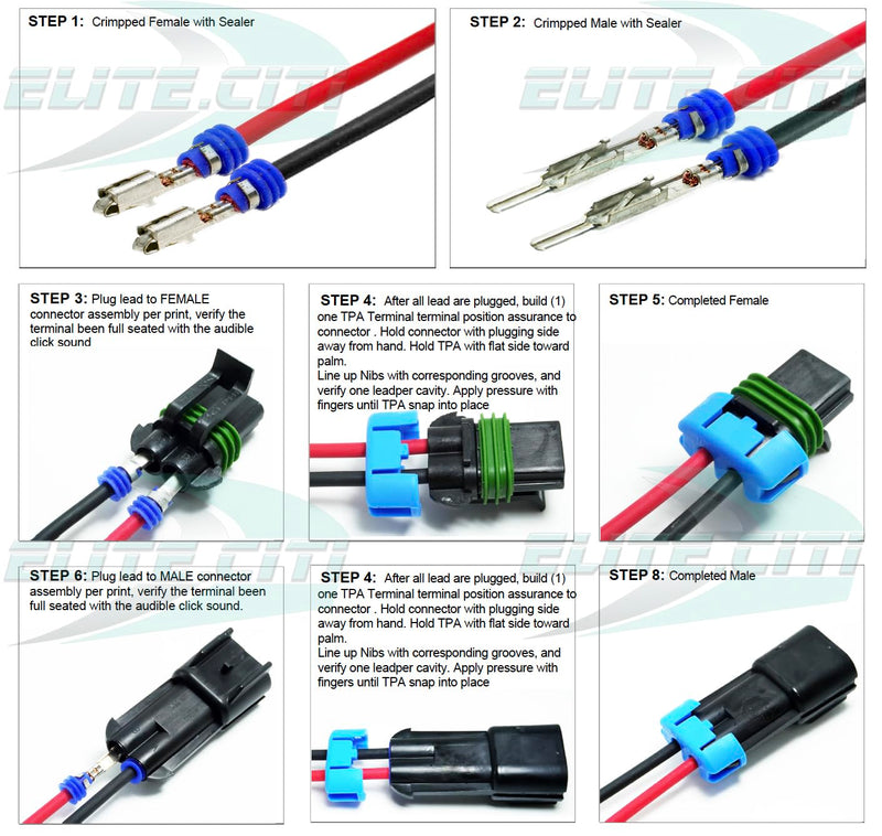 3-Pack, 30Amp (2-PIN) Metri-Pack Waterproof Connector Terminals and Seals 14-16 AWG