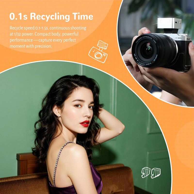 ZENIKO ZT-08F Mini On-Camera TTL Flash for Fujifilm Cameras – Ultra-Compact, Portable, Professional TTL Auto Flash with Fast Recycle(Silver)