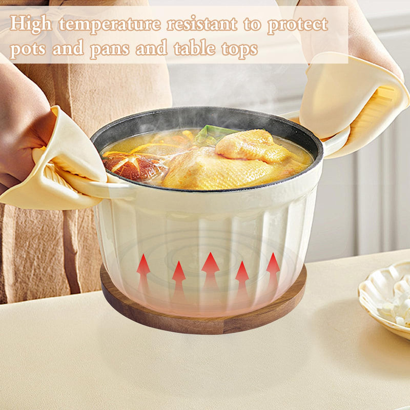 2 PCS Magnetic Wooden Trivets for Hot Pots and Pans, Heat Resistant Acacia Wood Trivet with Cushioning Silicone Strips for Dutch Ovens Hot Dishes Pots Holder, for Mom Grandma 2 PCS