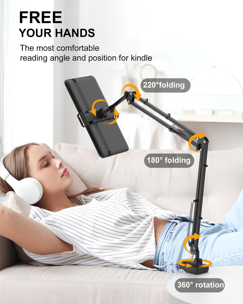 17.3" Portable Monitor Stand, Foldable Tablet Arm Mount for Desk, Kindle Holder for Reading in Bed, Adjustable Phone Stand Compatible with iPad Pro Air Mini, Samsung Galaxy Tab S9, Kindle, Cell Phone