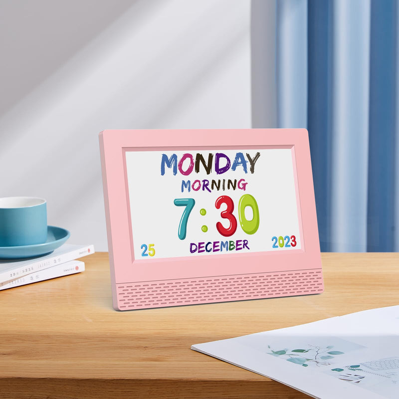 Kids Digital Alarm Clock Colorful, 7" Large LED Time Display Children's Sleep Trainer, Eye-Caring Digital Clock for Girls Boys Bedrooms Bedside, 17 Alarm Clock Settings Easy to Use Kids Birthday Gift Pink