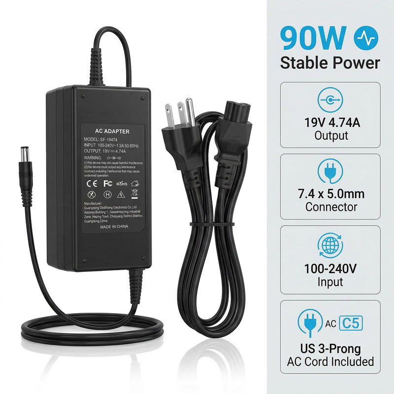 90W AC Adapter for HP EliteDesk 705 800 805 G1-G6 Mini, for HP ProDesk 600 | for HP ProDesk 260 400 405 600 G1-G6, 400 G9 Mini Desktop, 19V 4.74A 7.4x5.0mm Power Supply