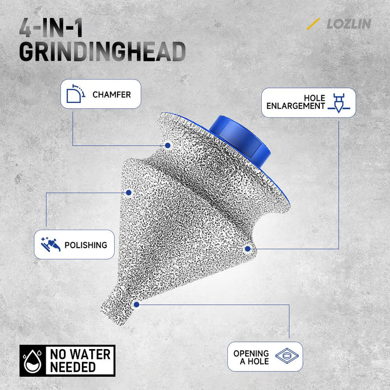 4-in-1 Diamond Chamfer Bit for Angle Grinder, Diamond Beveling Grinding Head for Chamfering, Hole Enlarging, Polishing, Arc Trimming, Fit for Granite, Marble, Tile, Ceramic, Stone, 5/8"-11 Thread