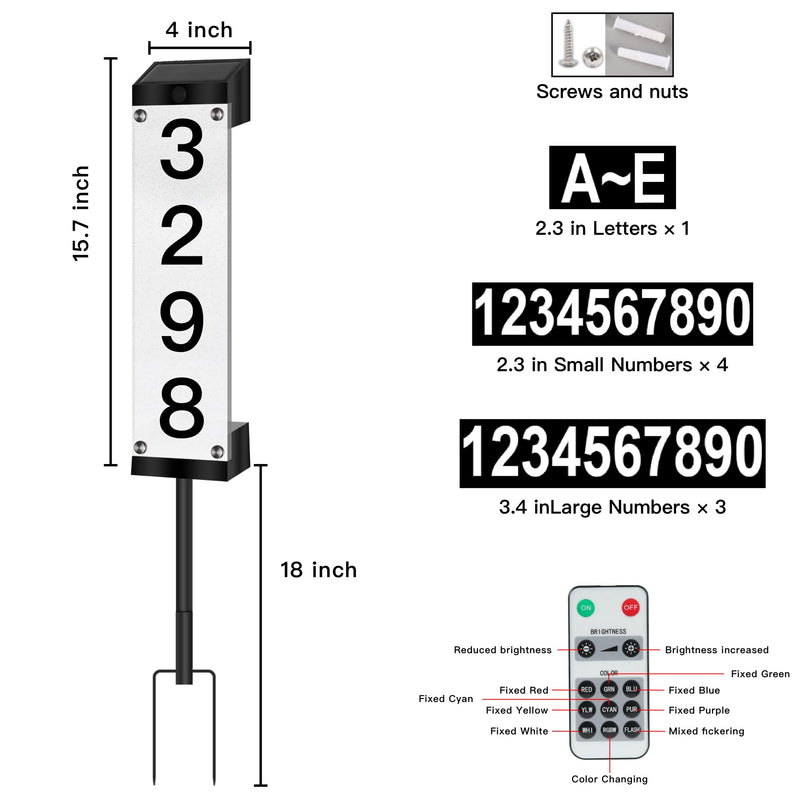 Solar Address Numbers for House, Waterproof LED House Numbers for Outside Modern, Illuminated Solar Address Signs with Remote Control for Streets, Family Yards and Homes multicolor 1 PCS