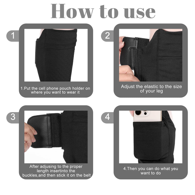 Amabro Leg Phone Holder Non Slip Cellphone Thigh Ankle Wallet Armband Strap | Adjustable Sport Pouch Storage Bag Accessories for Running Hiking Workout Walking Hiking Equestrian, Black, 30-45cm